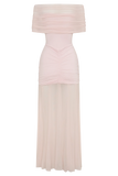 Caspian Slinky And Mesh Off Shoulder Maxi Dress Pale Pink