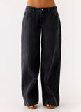 Johnny Low Rise Wide Leg Denim Jeans Grey Charcoal