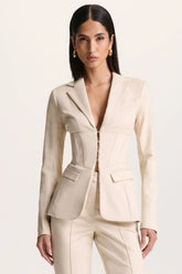 Unbeaten Cream Plunge Corset Waist Blazer