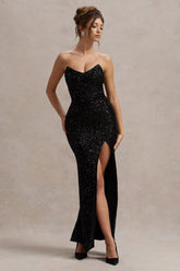 Adalee Black Sequin Strapless Maxi Dress