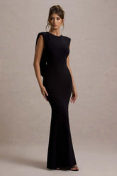 To The Moon Black Cowl Back Maxi Dress