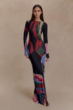 Soraya Long Sleeve Mesh Maxi Dress Multi Fluid Reverie Print