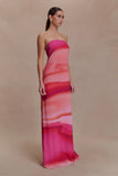 Amaya Strapless Chiffon Maxi Dress Pink Sunset Print