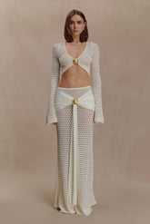 Mania Crochet Maxi Skirt With Hardware Ivory