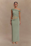 Callen One Shoulder Slinky Maxi Dress Sage