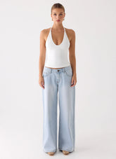 Neo Low Rise Wide Leg Denim Jeans Light Blue Wash