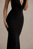 Milani Black Backless Cowl Neck Fishtail Maxi Dress