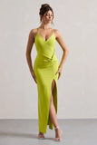 Domenica Lime Green Halter Neck Wrap Maxi Dress