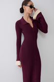 Amirose Ruffle Knit Midi Dress Plum