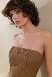 Mavi Brown Pinstripe Bandeau Tailored Top