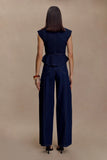 Charley Structured Tie Denim Top Indigo Blue