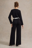 Ruba Black Tailored Plunge Jumpsuit With Tie Waist