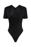 Junie Shortsleeve Cross Over Bodysuit Black