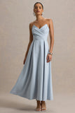 Reigning Beauty Powder Blue Sweetheart Midi Dress With Volume Hem