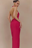 Rinna Satin Halter Maxi Dress Pink Cherry