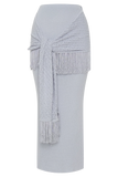 Jaytee Knit Maxi Skirt With Fringe Tie Sky Blue
