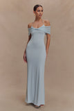 Bernadina Mesh And Slinky Halter Maxi Dress Pale Blue
