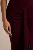 Mallie Burgundy Cowl Neck Maxi Dress With Open Back And Gathered Detailing