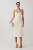 Vina Gathered Jersey Midi Dress Ivory