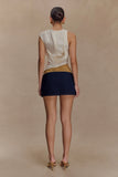 Miranda Faux Suede Belted Denim Mini Skirt Indigo Blue