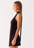 Melisande Scarf Neck Mini Dress Cool Chocolate