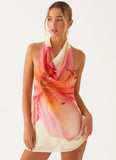 Zofia Cowl Neck Mini Dress Yellow Floral