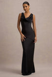 Alesso Black Satin Cowl Neck Slip Maxi Dress