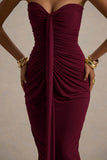 Ali Burgundy Sweetheart Ruched Wrap Maxi Dress