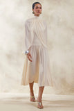 Honora Cream High Neck Midi Dress With Cape Sleeves