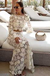 Ibiza Cream Lace Bell Sleeve Crop Top