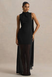 Unpredictable Black High Neck Maxi Dress With Back Cape Detail