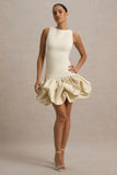 Tamie Stone Boat Neck Ruffled Mini Dress