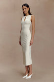 Norah Sleeveless Crepe Midi Dress Ivory
