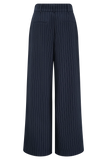 Jacqueline Pleated Wide Leg Pants Navy Pinstripe