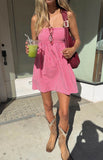 Berrie Red Gingham Strapless Mini Dress