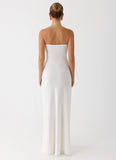 Sassafras Beaded Flower Strapless Maxi Dress White