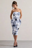 Chateau Mono Print Bandeau Midi Dress