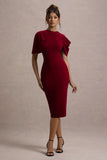 Dorothea Berry Draped Midi Dress With Cape
