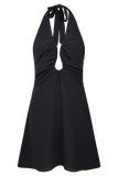 Malakhai Chiffon Halter Mini Dress Black