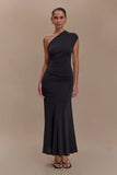 Chloe Peached Jersey One Shoulder Midi Dress Black