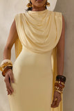 Lysandria Lemon High Neck Midi Dress With Draped Detailing