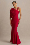 Sylvie Red Asymmetric Neck Maxi Dress