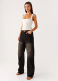 Back Again Straight Leg Denim Jeans Acid Charcoal