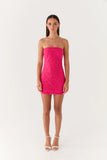 Dangerous Kind Beaded Mini Dress Hot Pink