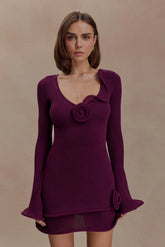 Samira Knit Long Sleeve Mini Dress Plum