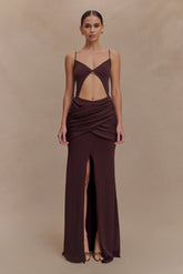 Reama Wrap Over Knit Maxi Dress Chocolate