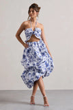Make Waves Floral Print Volume High Low Midi Skirt