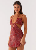 Sahara Nights Beaded Mini Dress Rust