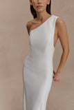 Milena One Shoulder Crepe Maxi Dress White