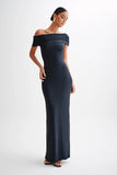 Cassandra Off Shoulder Slinky Maxi Dress Black